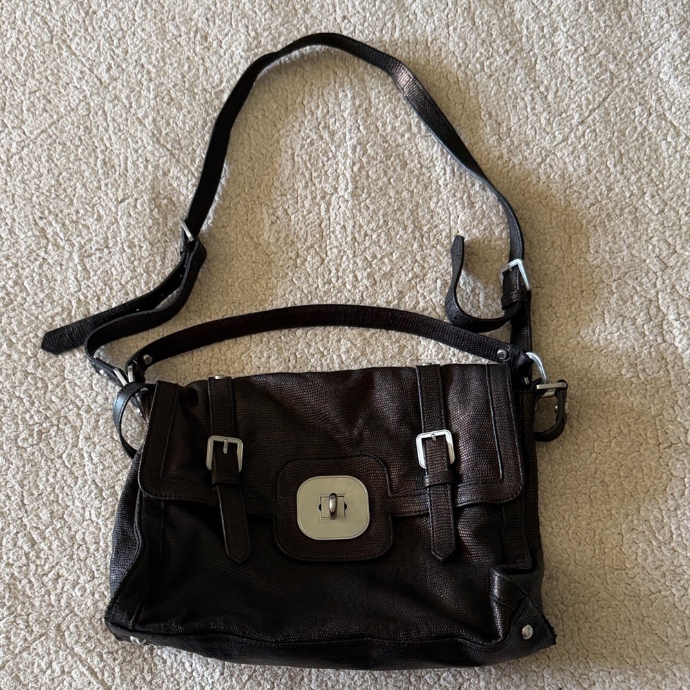 Longchamp Gatsby Python Metallic Brown Copper Leather Crossbody Silver Turn-Lock - Picture 1 of 13